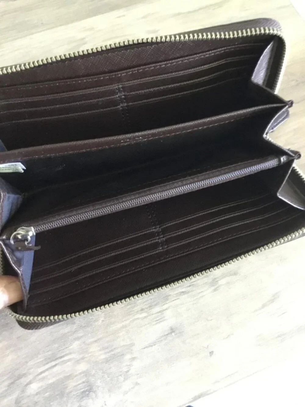 Coach Brown Accordion Large Zip Wallet Signature Monogram Canvas w/Leather Trim - Picture 6 of 7